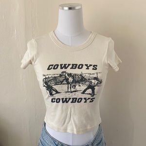 Brandy Melville Ashlyn Beige “Cowboys” Crew Neck Crop Top
